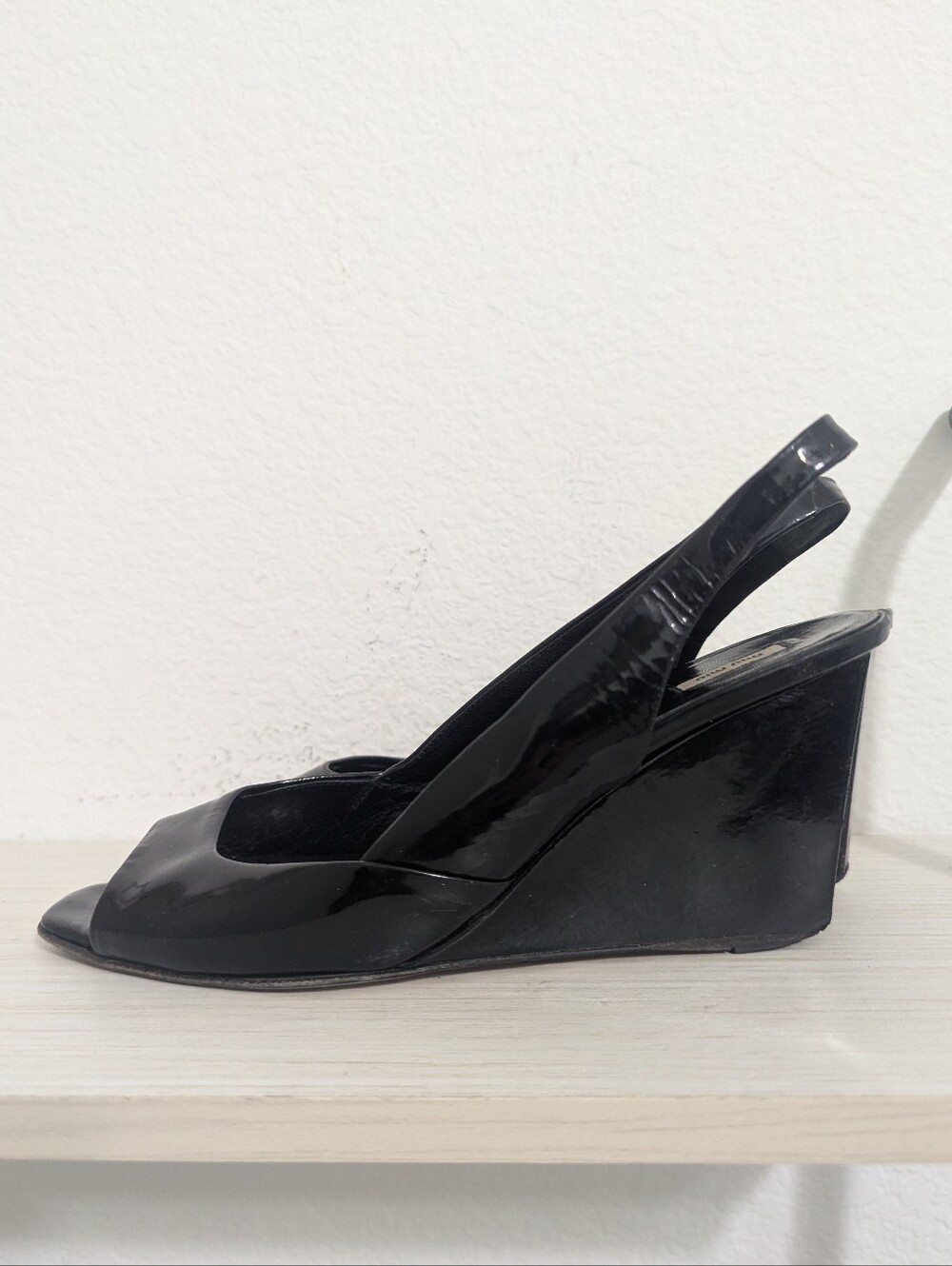 Vintage Miu Miu Black Patent Leather Slingback Wedge